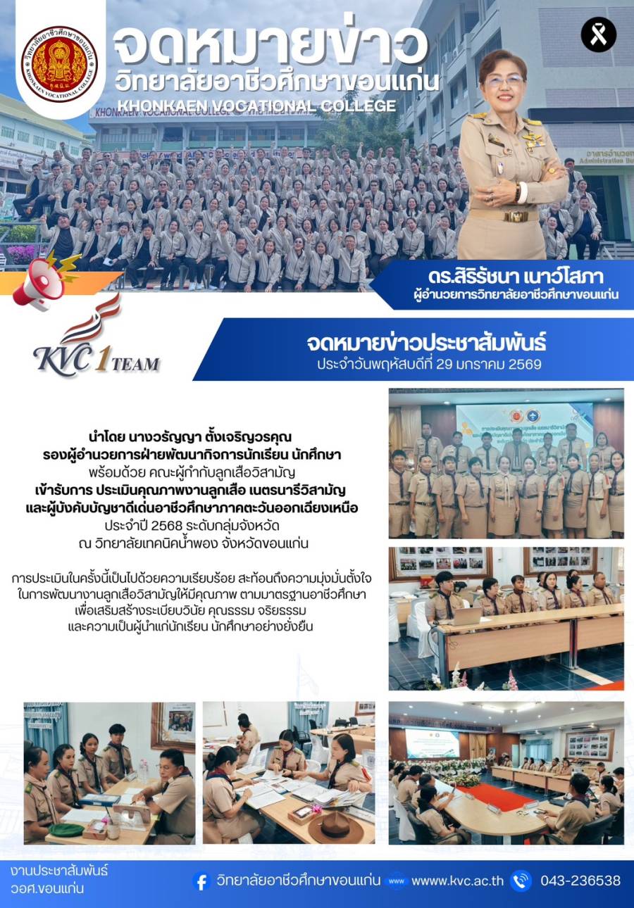 การประเมินคุณภาพงานลูกเสือ เนตรนารีวิสามัญและผู้บังคับบัญชาดีเด่น อาชีวศึกษาภาคตะวันออกเฉียงเหนือ ประจำปี 2568 ระดับกลุ่มจังหวัด