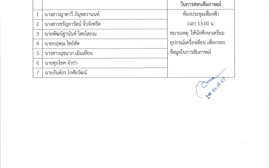ประกาศรายชื่อผู้มีสิทธิสอบสัมภาษณ์ โครงการแลกเปลี่ยนวัฒนธรรม