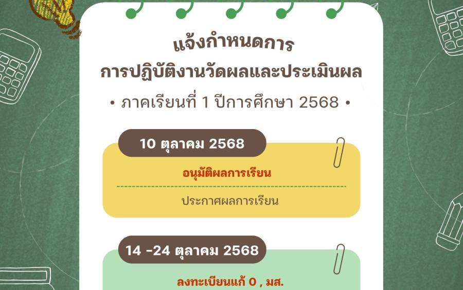 วิทยาลัยอาชีวศึกษาขอนแก่น แจ้งกำหนดการการปฏิบัติงานวัดผลและประเมินผล ภาคเรียนที่ 1 ปีการศึกษา 2568