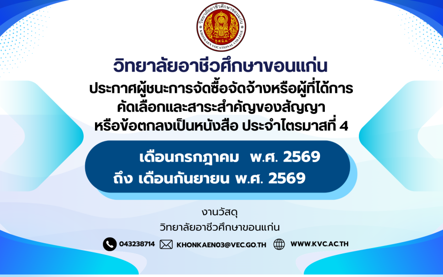 ประกาศผู้ชนะการจัดซื้อจัดจ้างหรือผู้ที่ได้การคัดเลือกและสาระสำคัญของสัญญา หรือข้อตกลงเป็นหนังสือ ประจำไตรมาสที่ 4